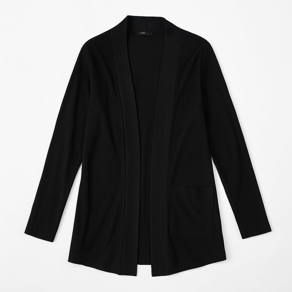 Bécool Black Open Front Longline Cardigan with Pockets – Women’s Size L - Picture 1 of 3